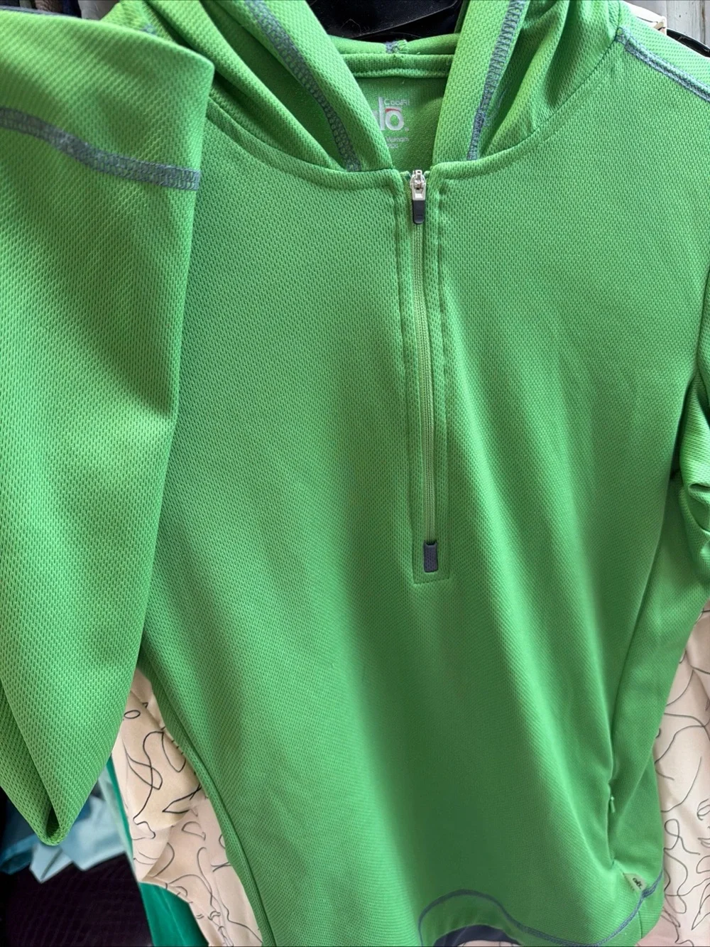 Alo Yoga Hoodie Pullover Shirt Women Large Green Coolfit Quarter Zip Mid Layer L